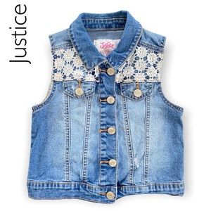 Justice Sleeveless Denim Vest With Lace Size 6/7
